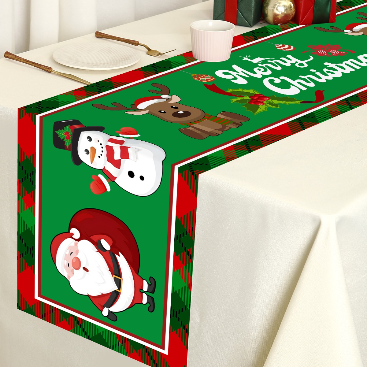 Christmas Santa Clause Polyest - đánh giá và giá Christmas Table Runner