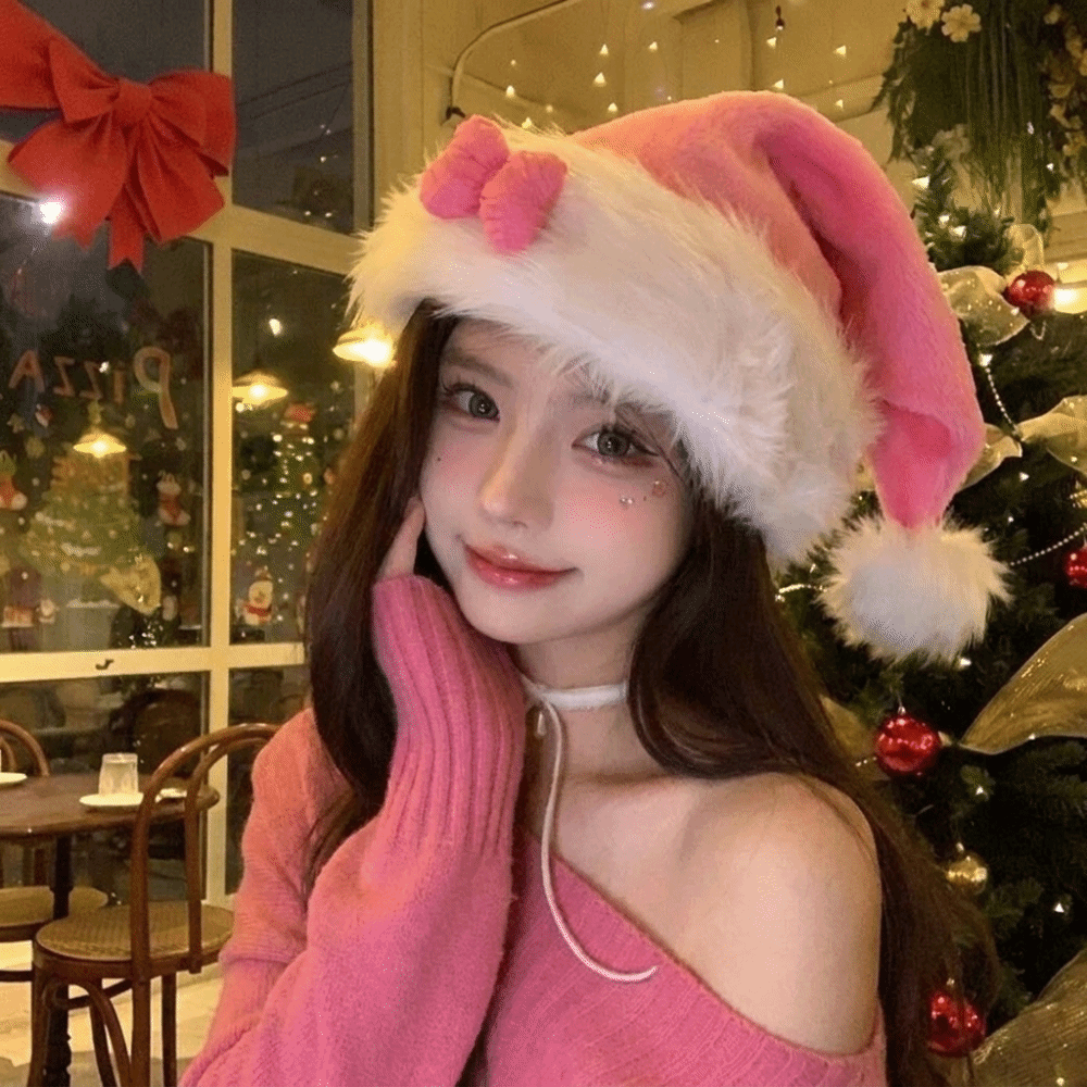 Chic Star Pattern Pink Bow San - đánh giá và giá Santa Hat Plush