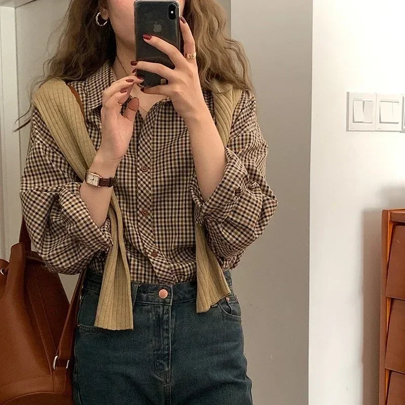 Plaid Shirts Women Retro Turn- - đánh giá và giá Christmas Throw Blanket